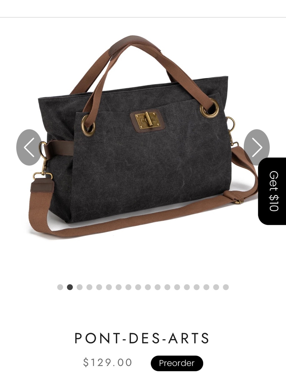 Charcoal Canvas Tote with Brown Straps